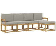 Lauko sofos komplektas 5 pcs Balta ir šviesiai pilka