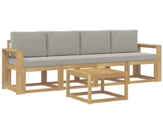Lauko sofos komplektas 5 pcs Balta ir šviesiai pilka