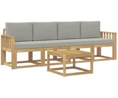 Lauko sofos komplektas 5 pcs Balta ir šviesiai pilka