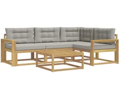 Lauko sofos komplektas 5 pcs Balta ir šviesiai pilka