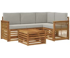 Lauko sofos komplektas 5 pcs Natūrali ir šviesiai pilka