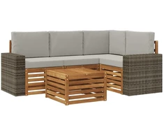 Lauko sofos komplektas 5 pcs Natūrali ir šviesiai pilka