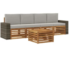 Lauko sofos komplektas 5 pcs Natūrali ir šviesiai pilka