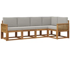 Lauko sofos komplektas 5 pcs Natūrali ir šviesiai pilka