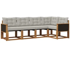 Lauko sofos komplektas 5 pcs Natūrali ir šviesiai pilka