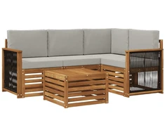 Lauko sofos komplektas 5 pcs Natūrali ir šviesiai pilka