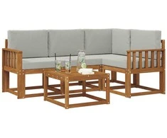 Lauko sofos komplektas 5 pcs Natūrali ir šviesiai pilka