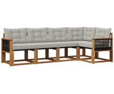 Lauko sofos komplektas 5 pcs Natūrali ir šviesiai pilka