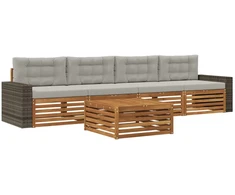 Lauko sofos komplektas 5 pcs Natūrali ir šviesiai pilka