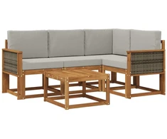 Lauko sofos komplektas 5 pcs Natūrali ir šviesiai pilka