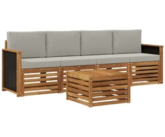 Lauko sofos komplektas 5 pcs Natūrali ir šviesiai pilka