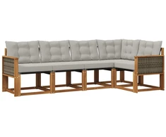 Lauko sofos komplektas 5 pcs Natūrali ir šviesiai pilka