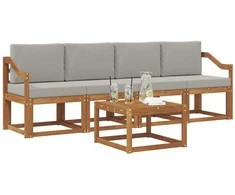 Lauko sofos komplektas 5 pcs Natūrali ir šviesiai pilka