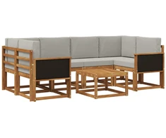 Lauko sofos komplektas 5 pcs Natūrali ir šviesiai pilka