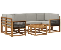 Lauko sofos komplektas 5 pcs Natūrali ir šviesiai pilka