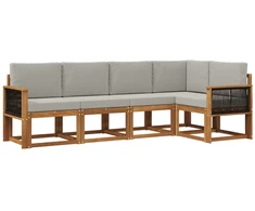 Lauko sofos komplektas 5 pcs Natūrali ir šviesiai pilka