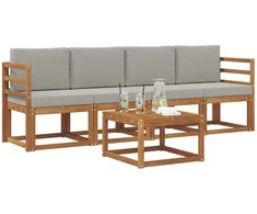 Lauko sofos komplektas 5 pcs Natūrali ir šviesiai pilka