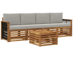 Lauko sofos komplektas 5 pcs Natūrali ir šviesiai pilka