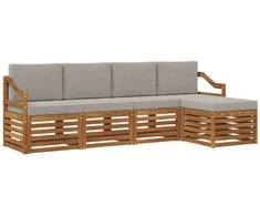Lauko sofos komplektas 5 pcs Natūrali ir šviesiai pilka
