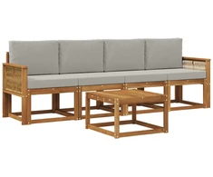 Lauko sofos komplektas 5 pcs Natūrali ir šviesiai pilka