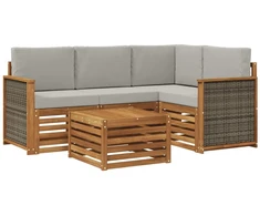 Lauko sofos komplektas 5 pcs Natūrali ir šviesiai pilka