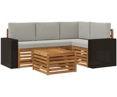 Lauko sofos komplektas 5 pcs Natūrali ir šviesiai pilka