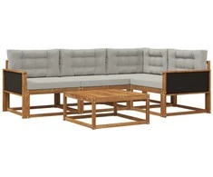Lauko sofos komplektas 5 pcs Natūrali ir Šviesiai pilka