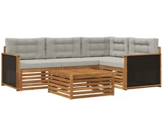 Lauko sofos komplektas 5 pcs Natūrali ir šviesiai pilka