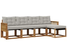 Lauko sofos komplektas 5 pcs Natūrali ir šviesiai pilka
