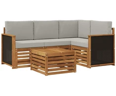 Lauko sofos komplektas 5 pcs Natūrali ir šviesiai pilka