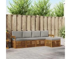 Lauko sofos komplektas 5 pcs Natūrali ir šviesiai pilka