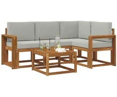 Lauko sofos komplektas 5 pcs Natūrali ir šviesiai pilka