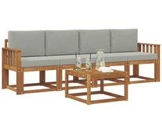 Lauko sofos komplektas 5 pcs Natūrali ir šviesiai pilka