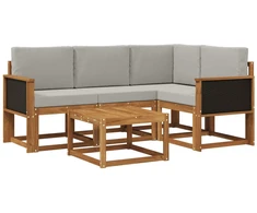 Lauko sofos komplektas 5 pcs Natūrali ir šviesiai pilka