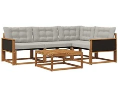 Lauko sofos komplektas 5 pcs Natūrali ir šviesiai pilka