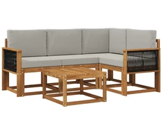 Lauko sofos komplektas 5 pcs Natūrali ir šviesiai pilka