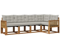 Lauko sofos komplektas 5 pcs Natūrali ir šviesiai pilka