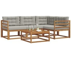 Lauko sofos komplektas 5 pcs Natūrali ir šviesiai pilka