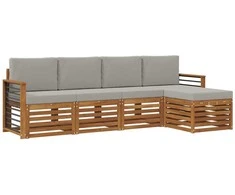 Lauko sofos komplektas 5 pcs Natūrali ir šviesiai pilka
