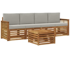 Lauko sofos komplektas 5 pcs Natūrali ir šviesiai pilka