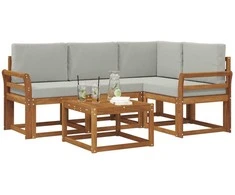 Lauko sofos komplektas 5 pcs Natūrali ir šviesiai pilka