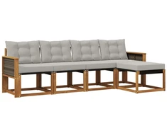Lauko sofos komplektas 5 pcs Natūrali ir šviesiai pilka