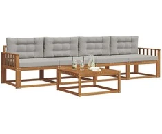 Lauko sofos komplektas 5 pcs Natūrali ir šviesiai pilka