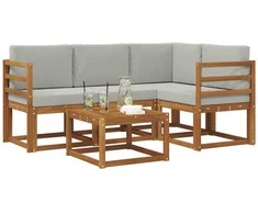 Lauko sofos komplektas 5 pcs Natūrali ir šviesiai pilka
