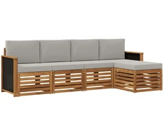 Lauko sofos komplektas 5 pcs Natūrali ir šviesiai pilka