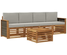 Lauko sofos komplektas 5 pcs Natūrali ir šviesiai pilka