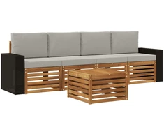 Lauko sofos komplektas 5 pcs Natūrali ir šviesiai pilka