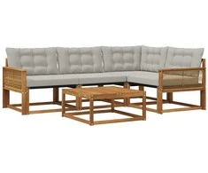 Lauko sofos komplektas 5 pcs Natūrali ir šviesiai pilka