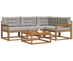 Lauko sofos komplektas 5 pcs Natūrali ir šviesiai pilka