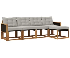 Lauko sofos komplektas 5 pcs Natūrali ir šviesiai pilka